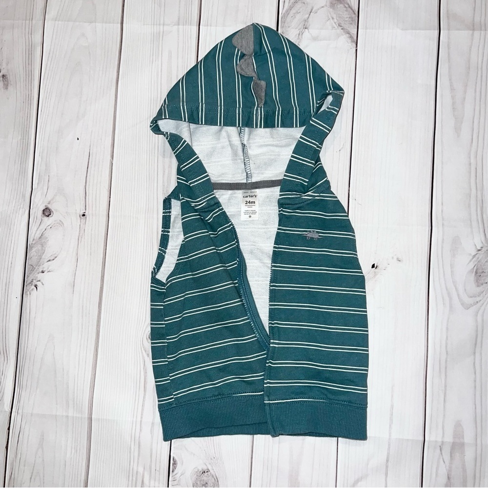 Striped Dinosaur Hooded Baby Vest - Size 24 months
